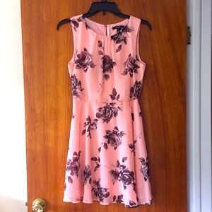 Pink fit and flare dress with flower pattern